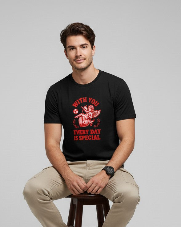 Men Printed Black Cotton Tshirt
