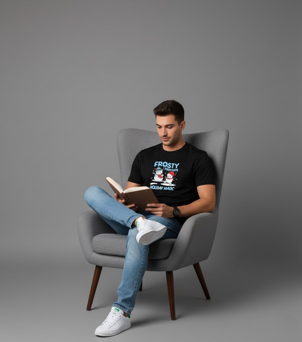 Men Printed Black Cotton Tshirt