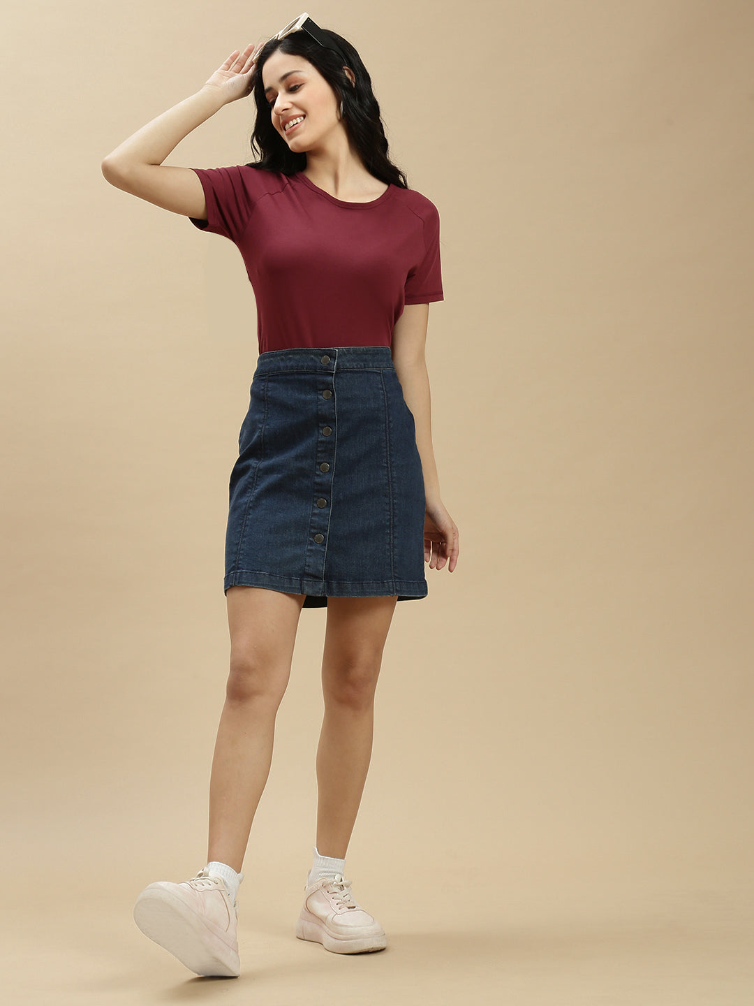 Women Burgundy Half Sleeve Top