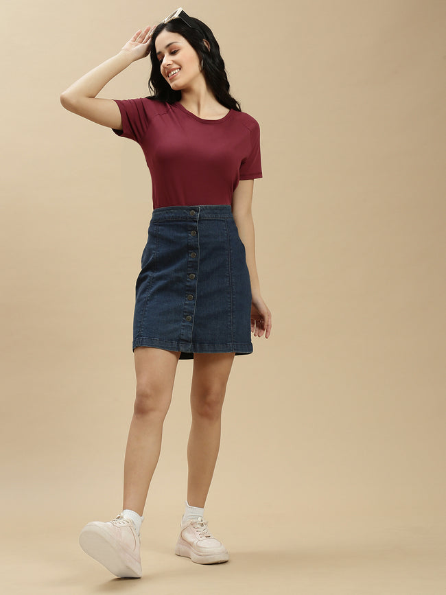 Women Burgundy Half Sleeve Top