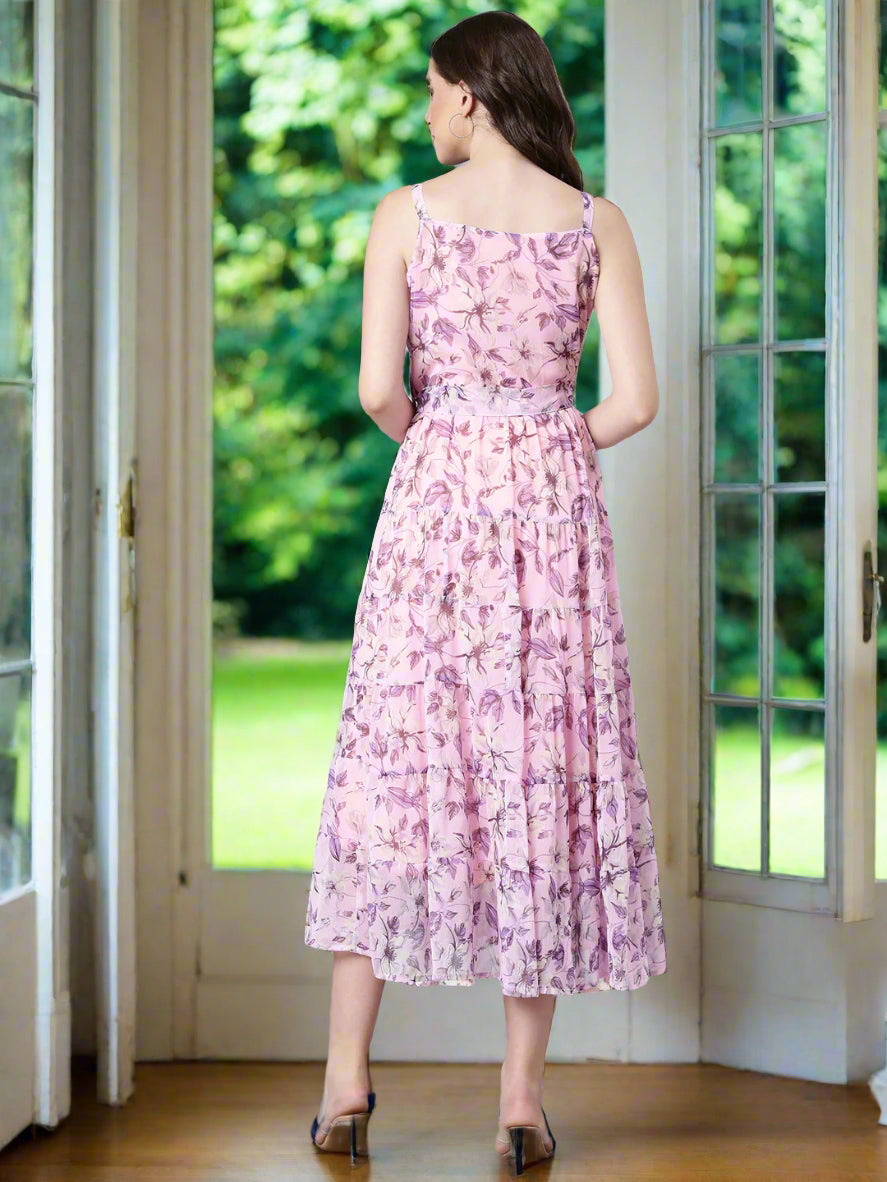 Women Mauve Floral Chiffon Dress