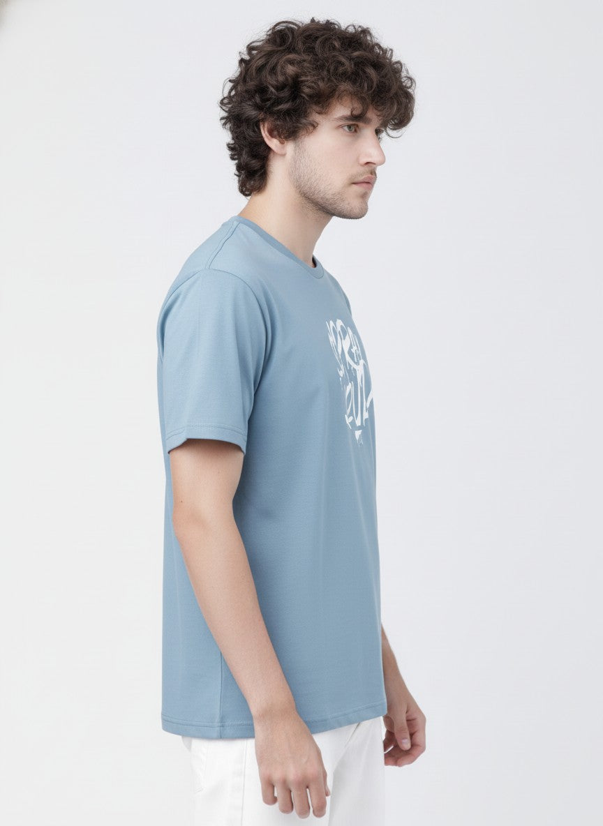 Men Cotton Ice Blue T-Shirt