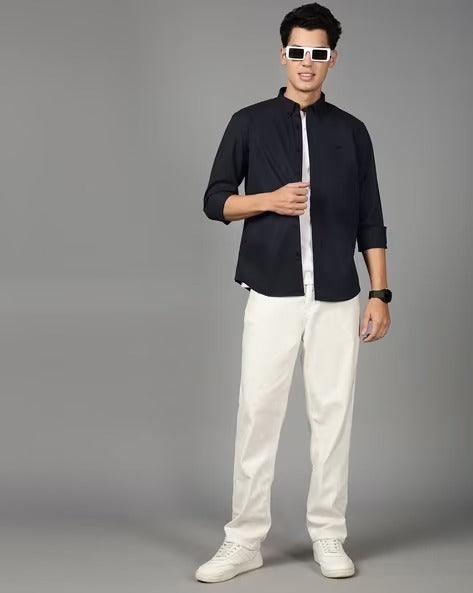 Men Navy Blue Cotton Twill Shirt