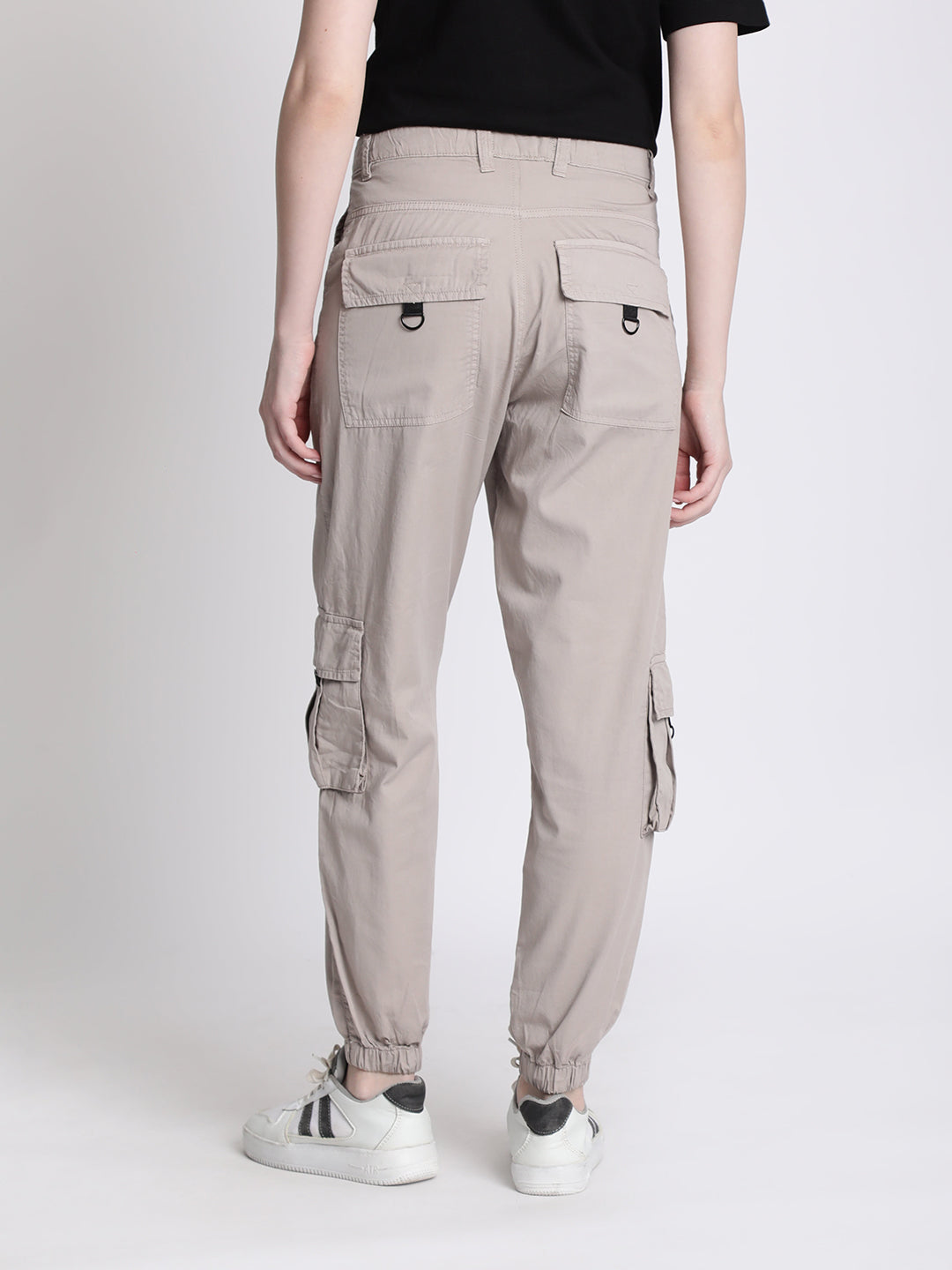 Women Grey Cargo Joggers with Flap Pockets