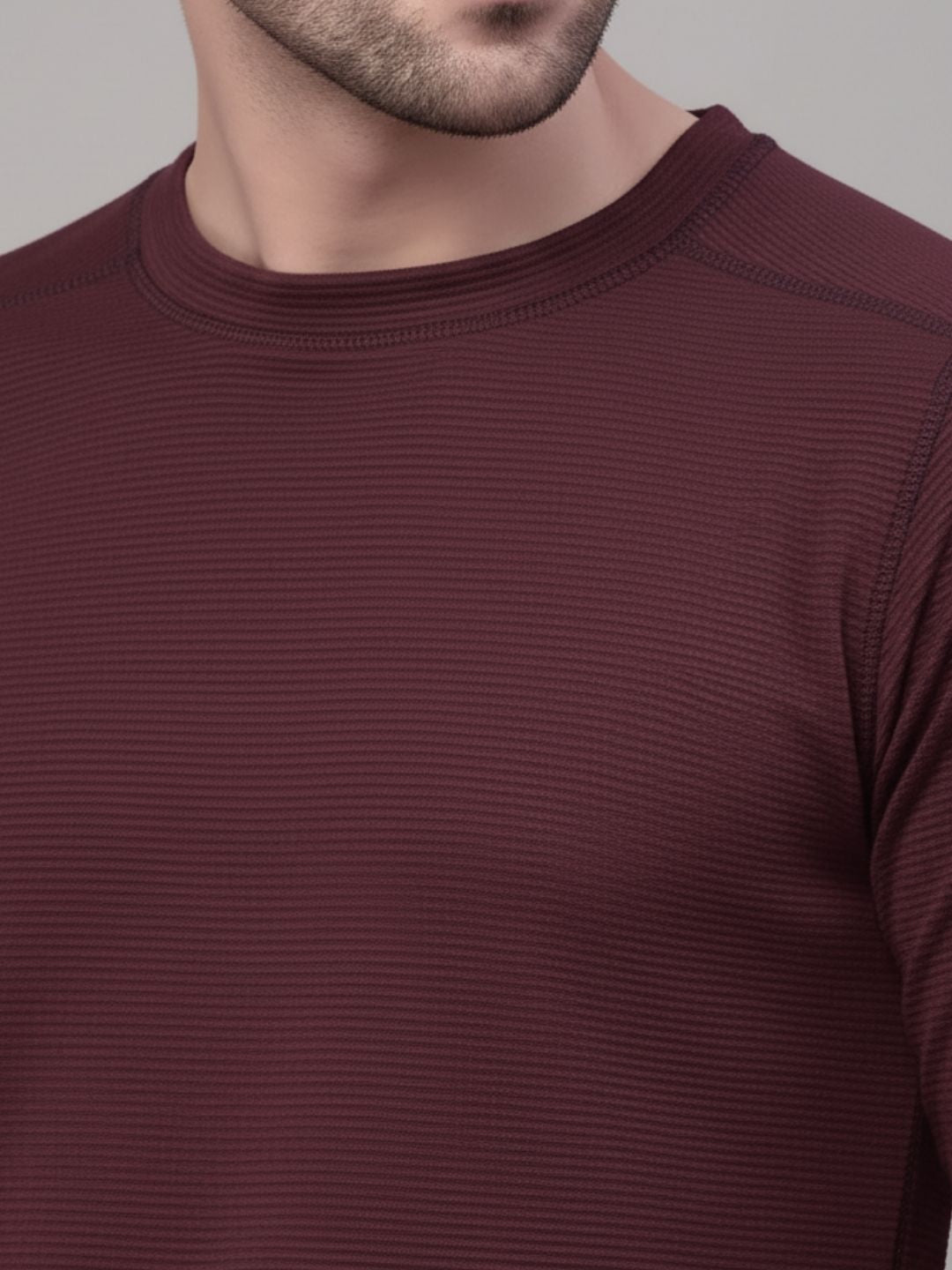 Men Wine Round Neck Polyester T-Shirt