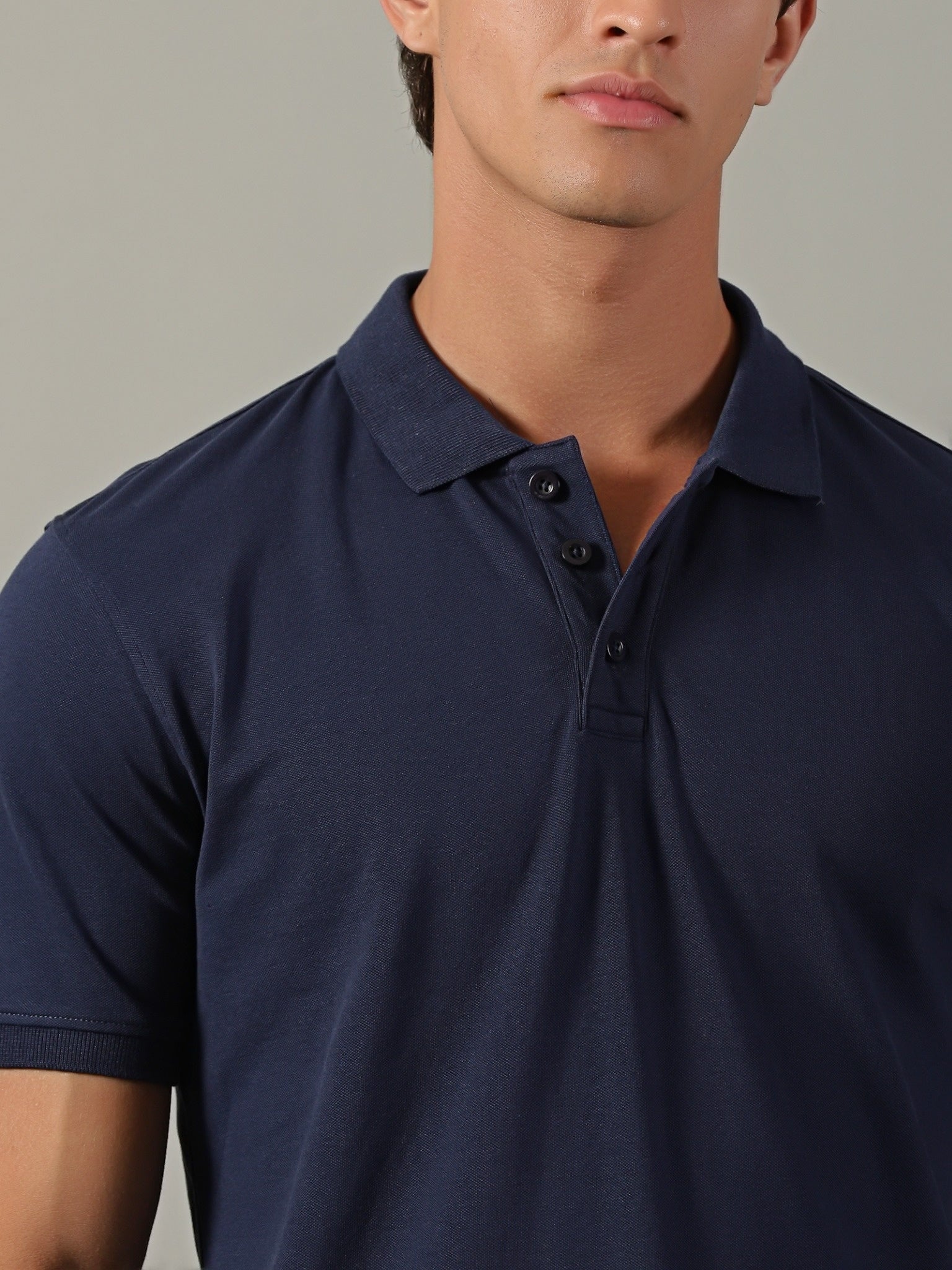 Men Navy Johnny Collar T-Shirt