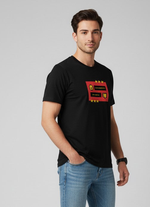 Men Printed Black Cotton Tshirt