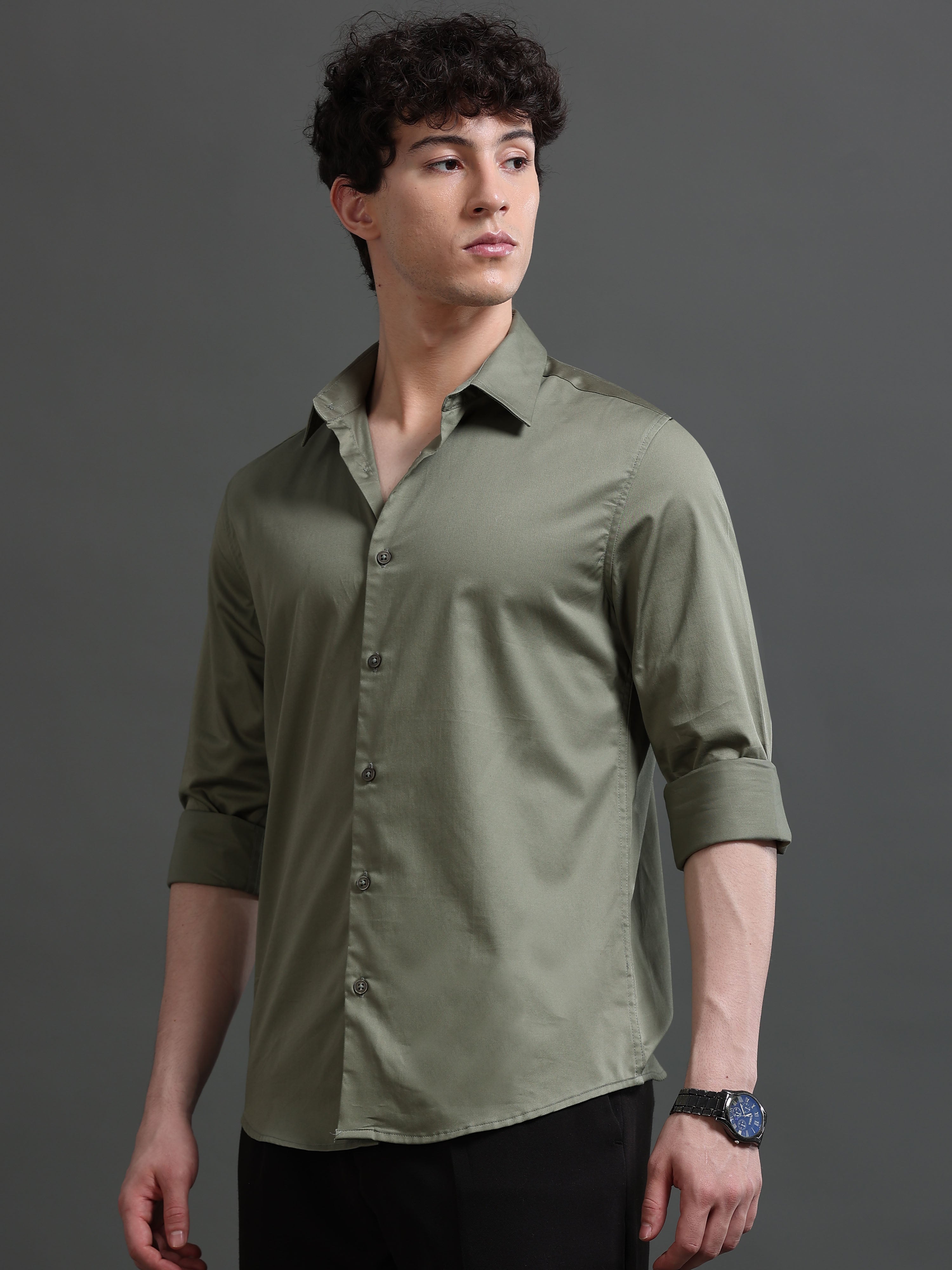 Men Green Solid Shirt
