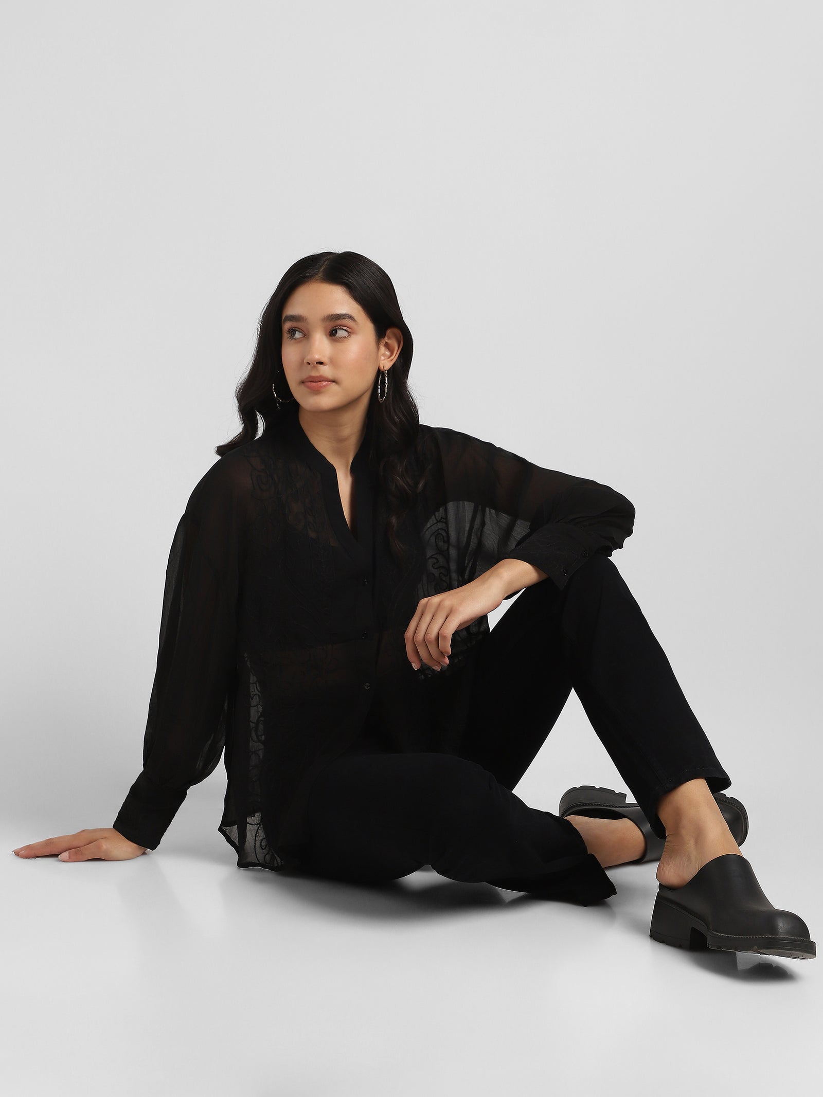 Women Black Embroidered Top