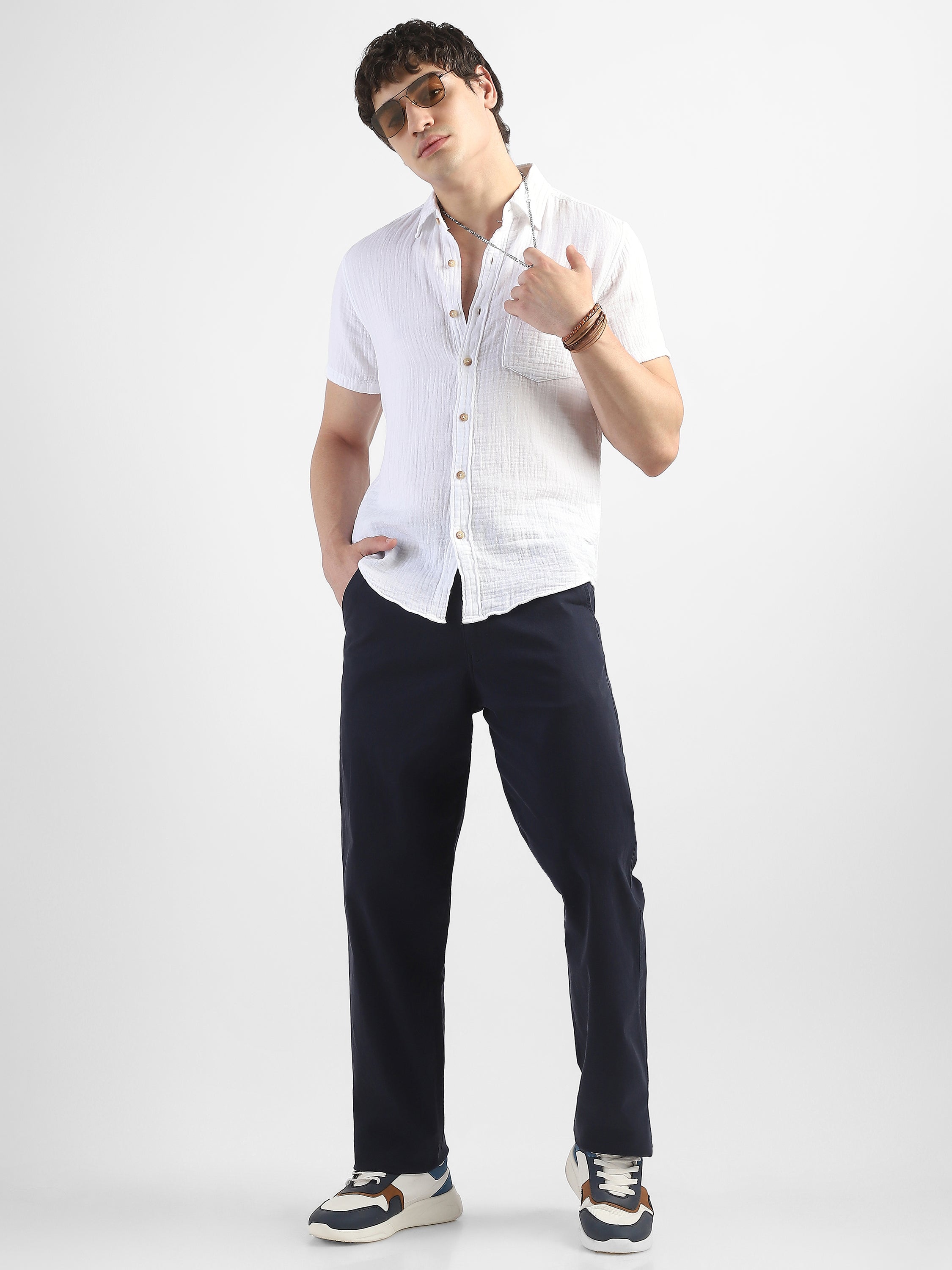 Men Navy  Straight Fit Trousers