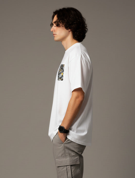 Men White Graphic Cotton Oversized T-Shirt