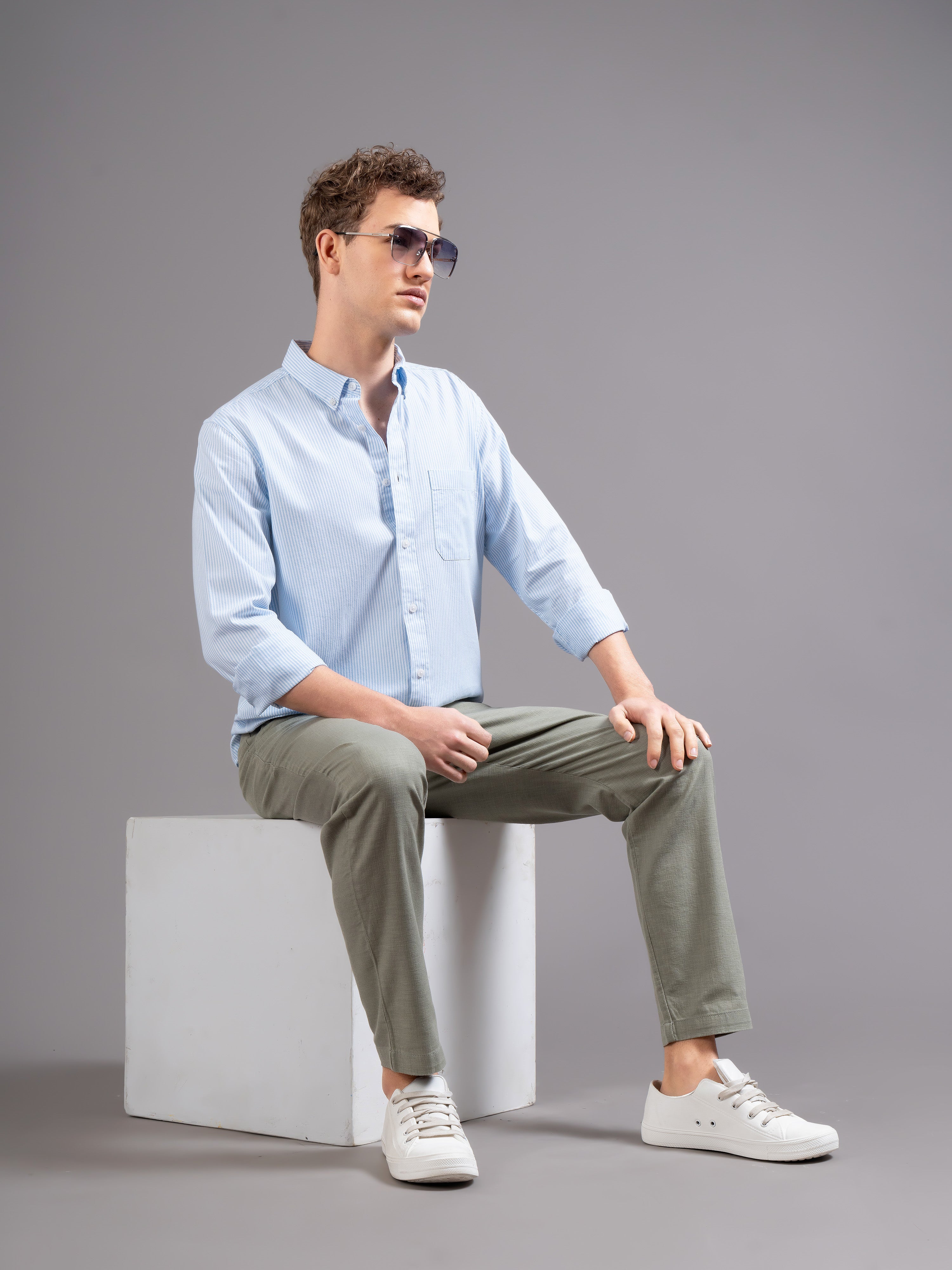 Men Blue Striped Shirt