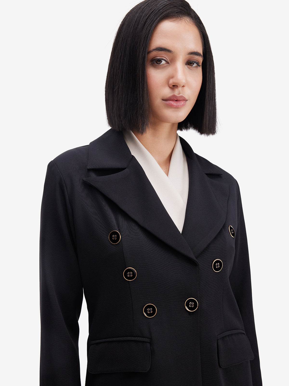 Women Classic Black Double-Breasted Blazer