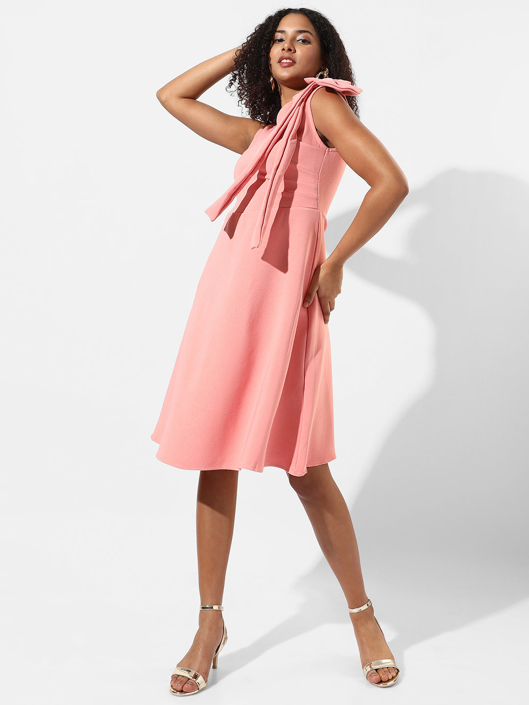 Women Pink Midi Dress With Ribbon Detail