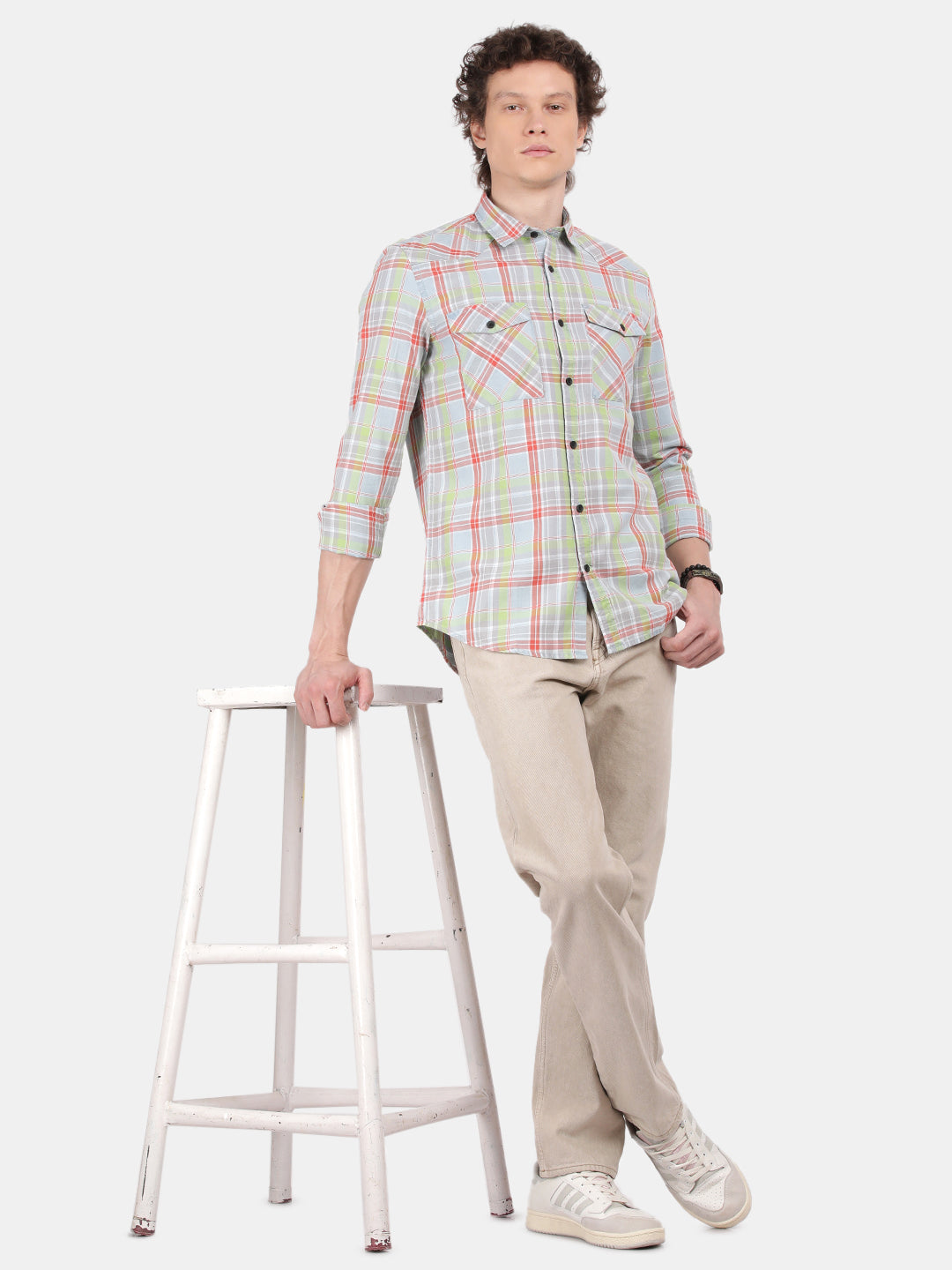 Men Grey Slim Fit Spread Collar Full Sleeve Casual Shirt