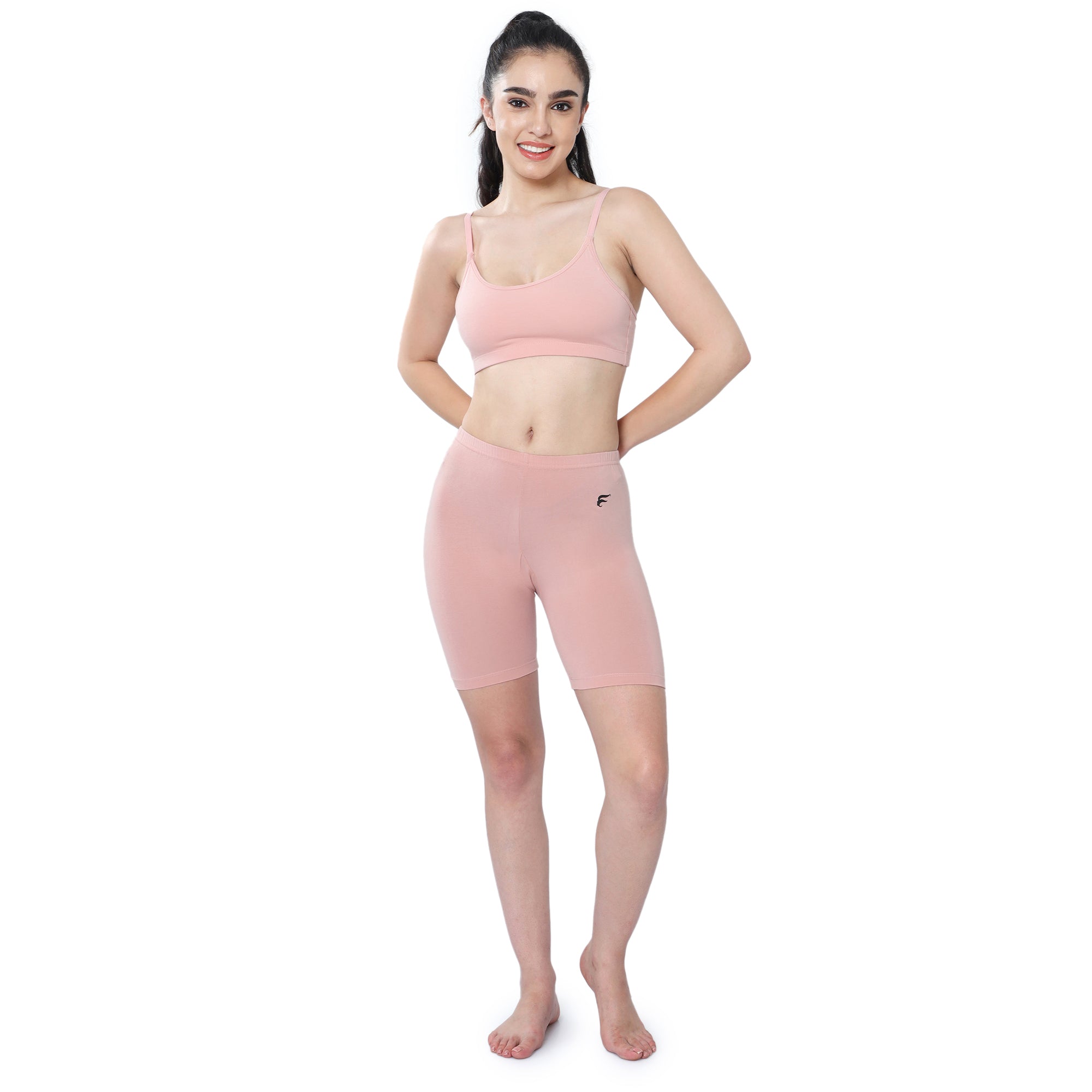 Women Peach Thigh Length Cycling Shorts