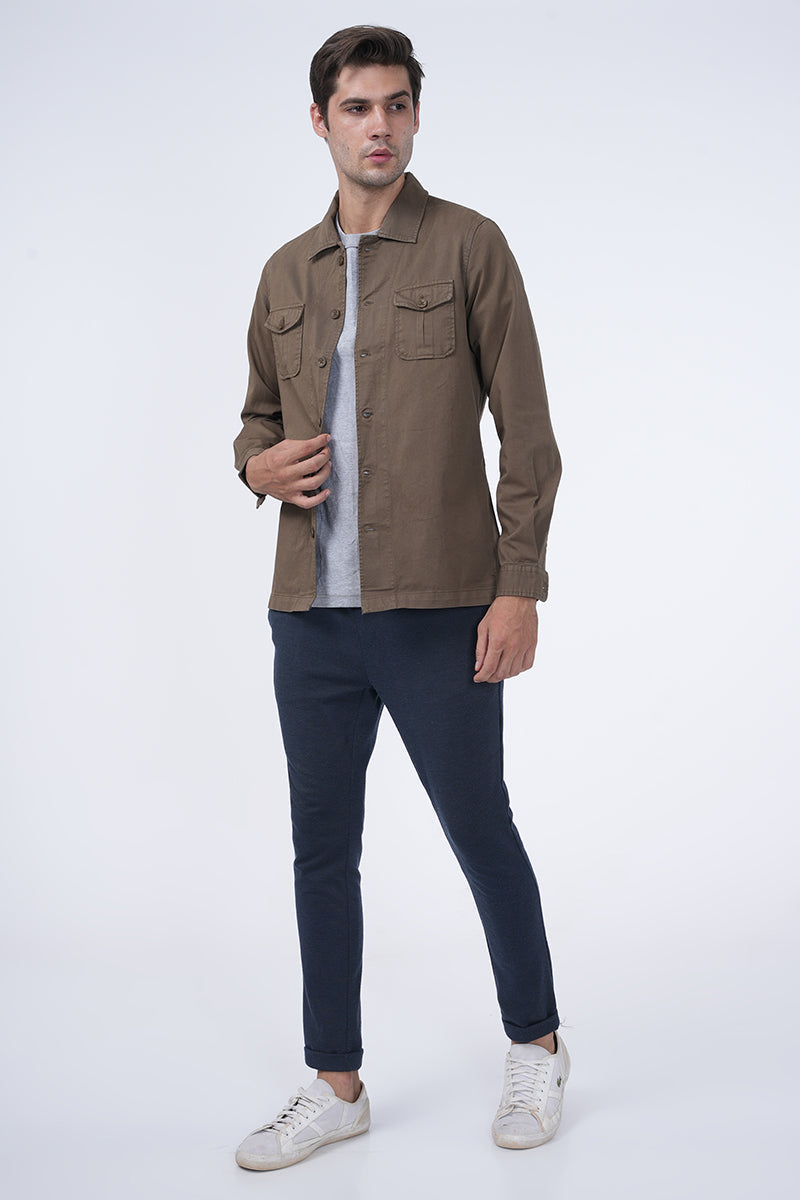 Men Kraken Twill Overshirt Khaki Mode
