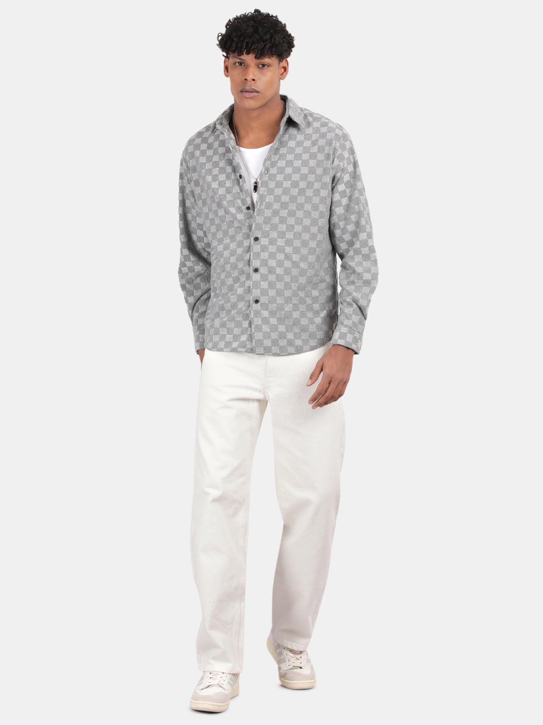 Men Light grey Slim Fit Spread Collar Full Sleeve Casual Shirt