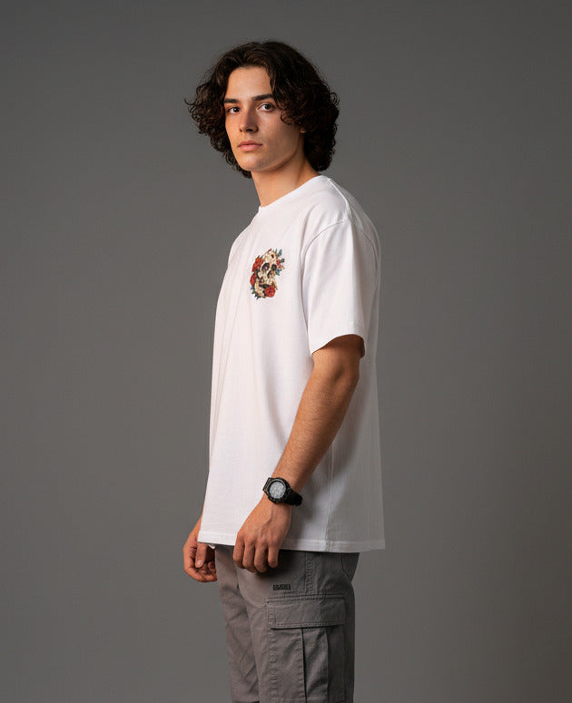 Men White Graphic Cotton Oversized T-Shirt
