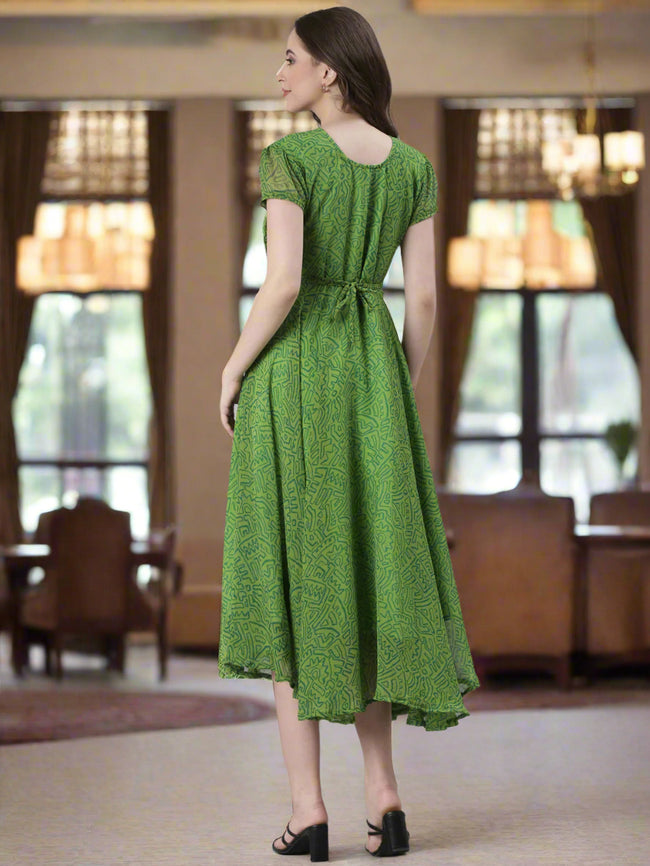 Women Green Printed Midi Dress