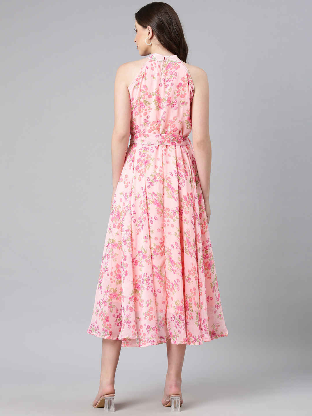 Women Pink Floral Chiffon Dress