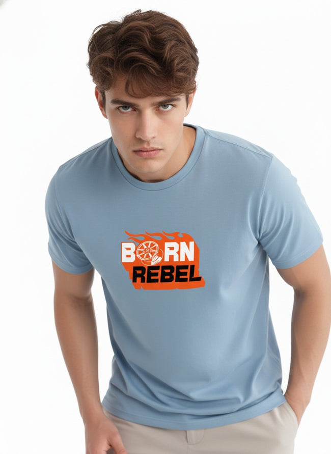 Men Cotton Ice Blue T-Shirt