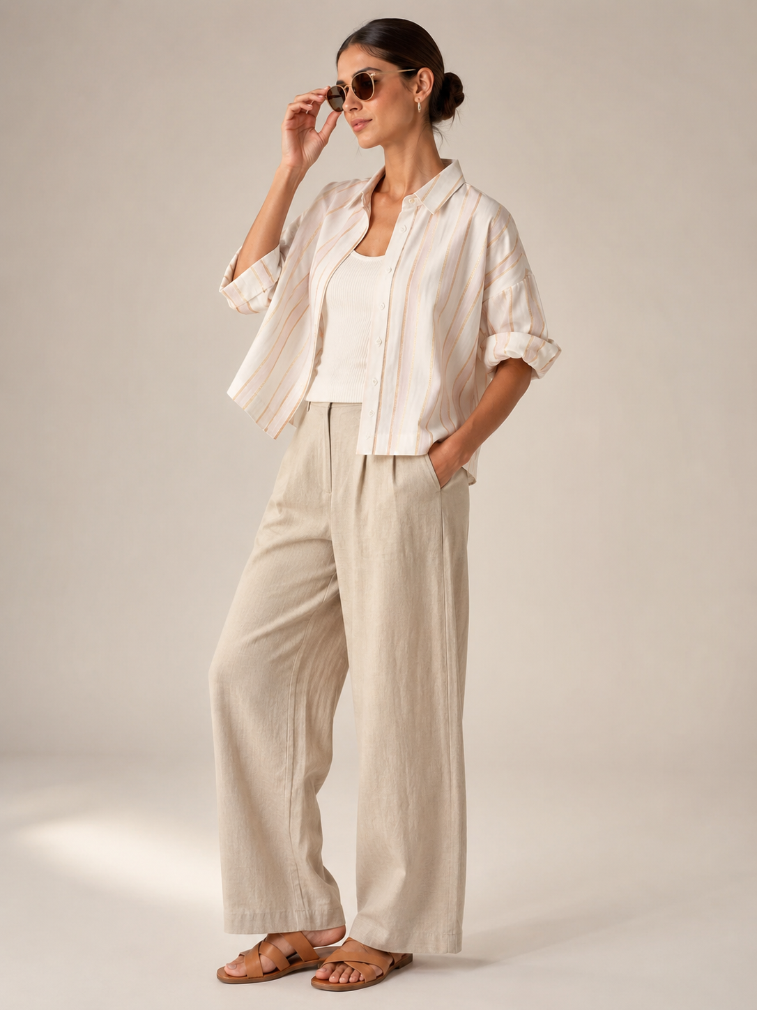 Women Peach Resort Stripe Shirt