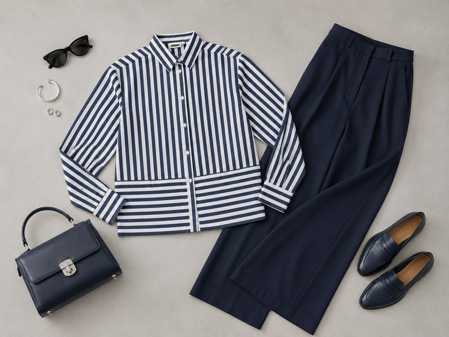 Women Navy Stripe Panel Detail Shirt