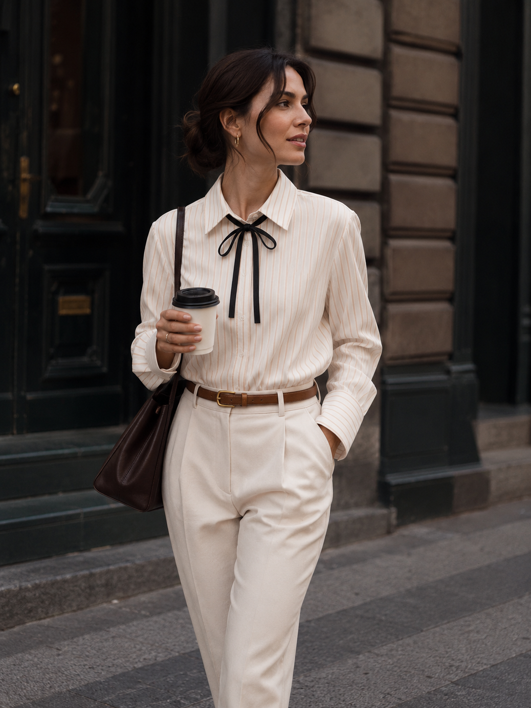 Women Pink Cotton Shirt With Neck Tie Ribbon