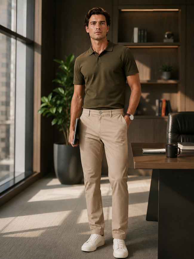 Men Khaki Tailored Fit Trousers