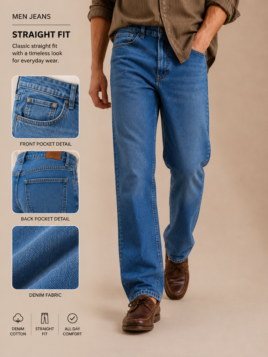 Men Light Blue Mid Rise Straight Fit Jeans