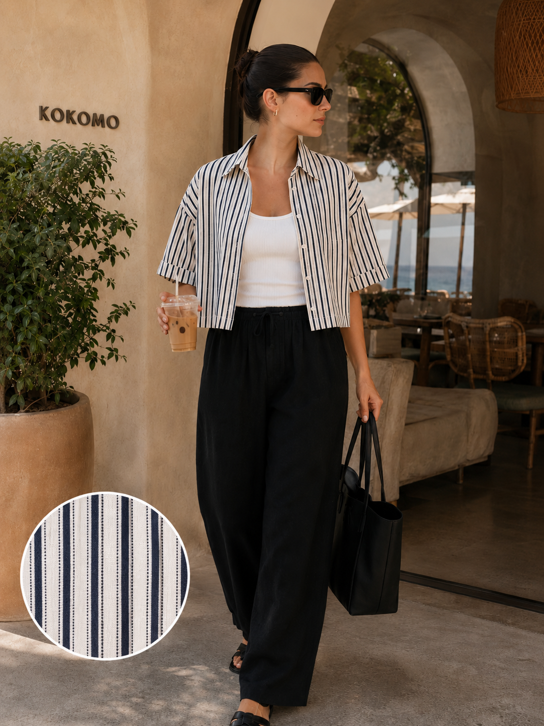 Women Monochrome Stripe Oversized Shirt