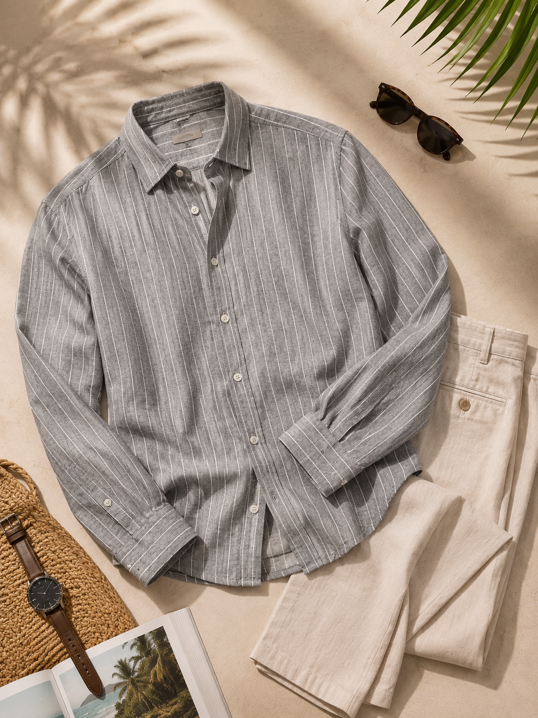 Men Grey Pinstripe Long Sleeve Shirt