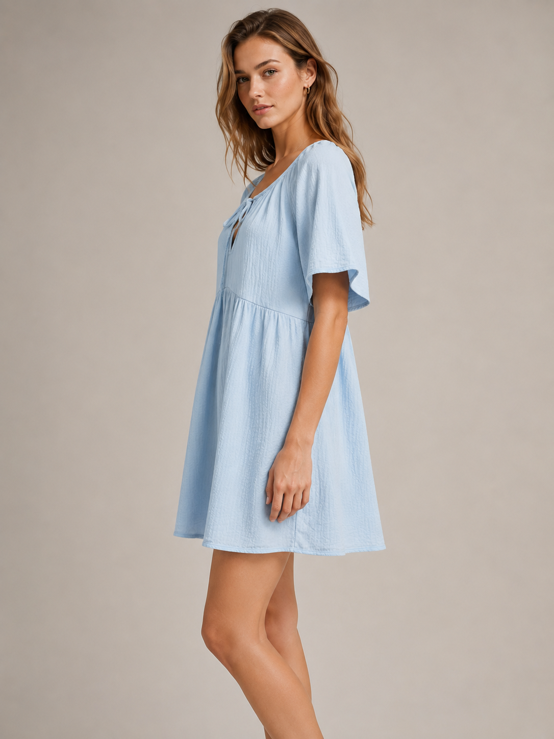 Women Blue Tie-Neck Relaxed Dress