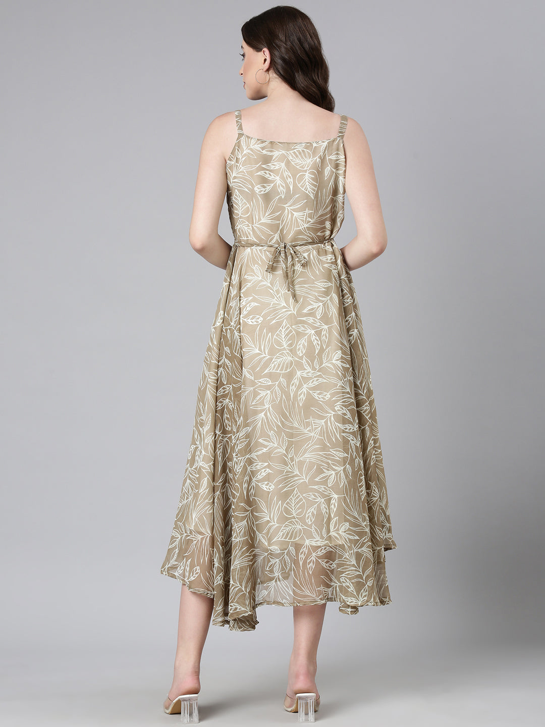Women Beige Floral Chiffon Dress