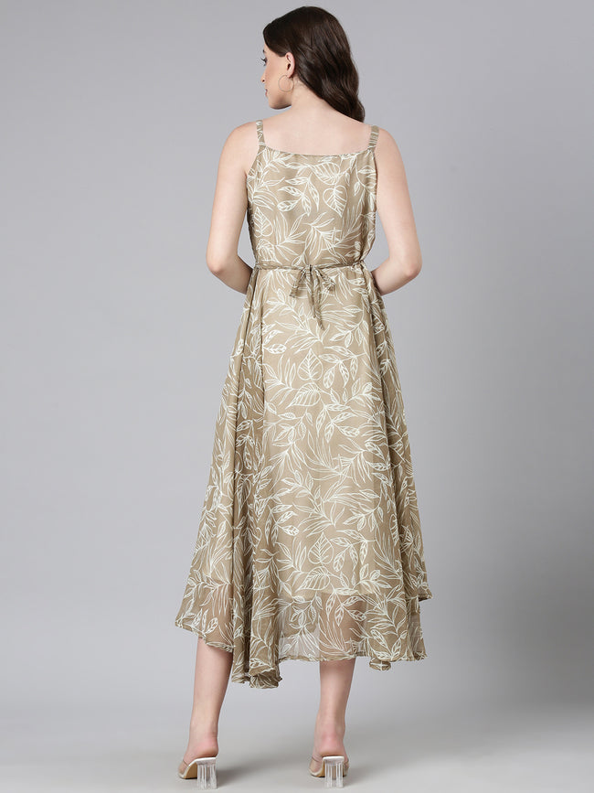 Women Beige Floral Chiffon Dress