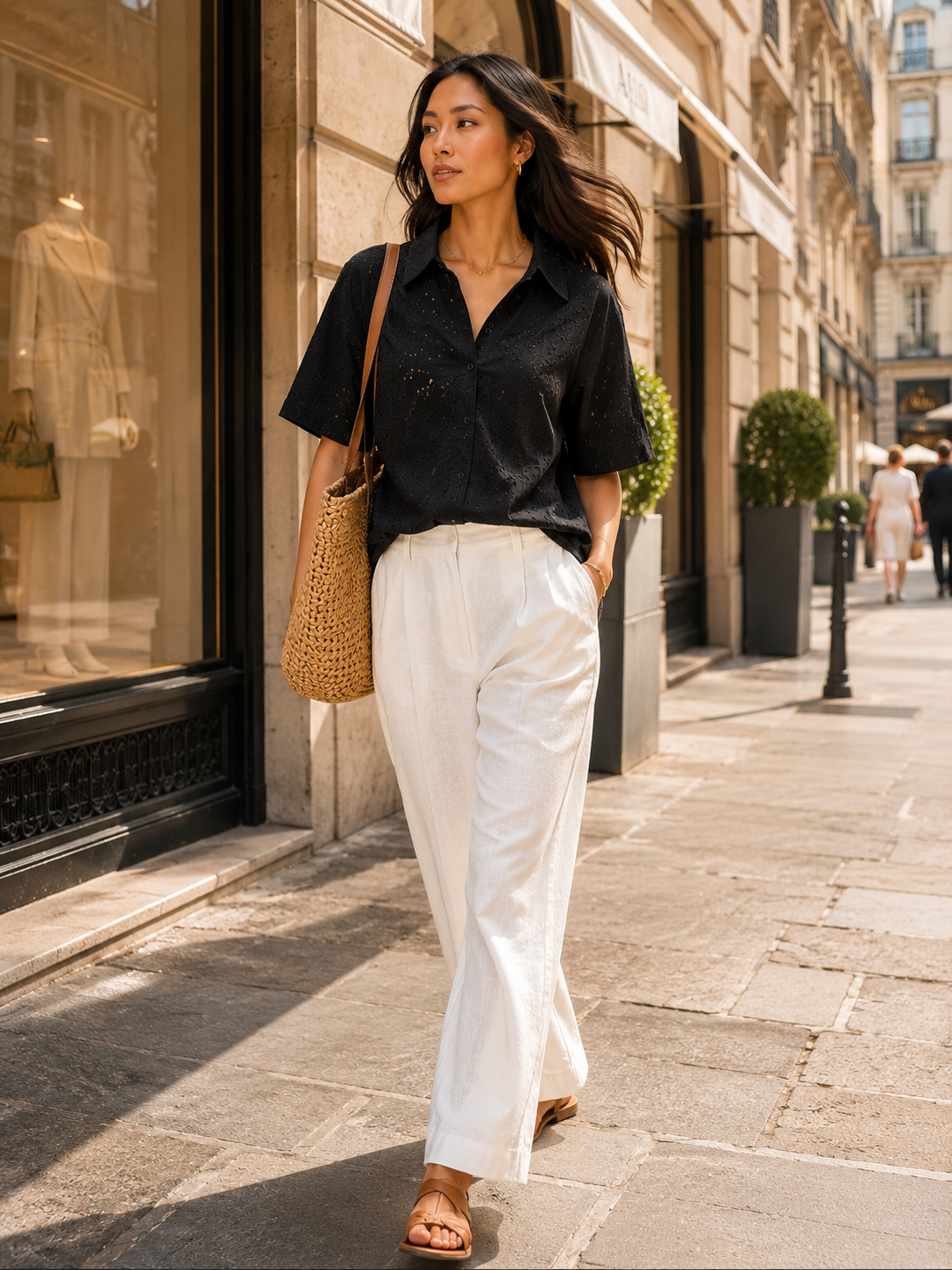 Women Black Diamond Shiffli Boxy Shirt