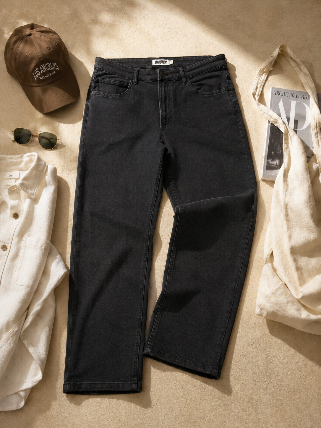 Men Vintage Black Straight Fit Jeans