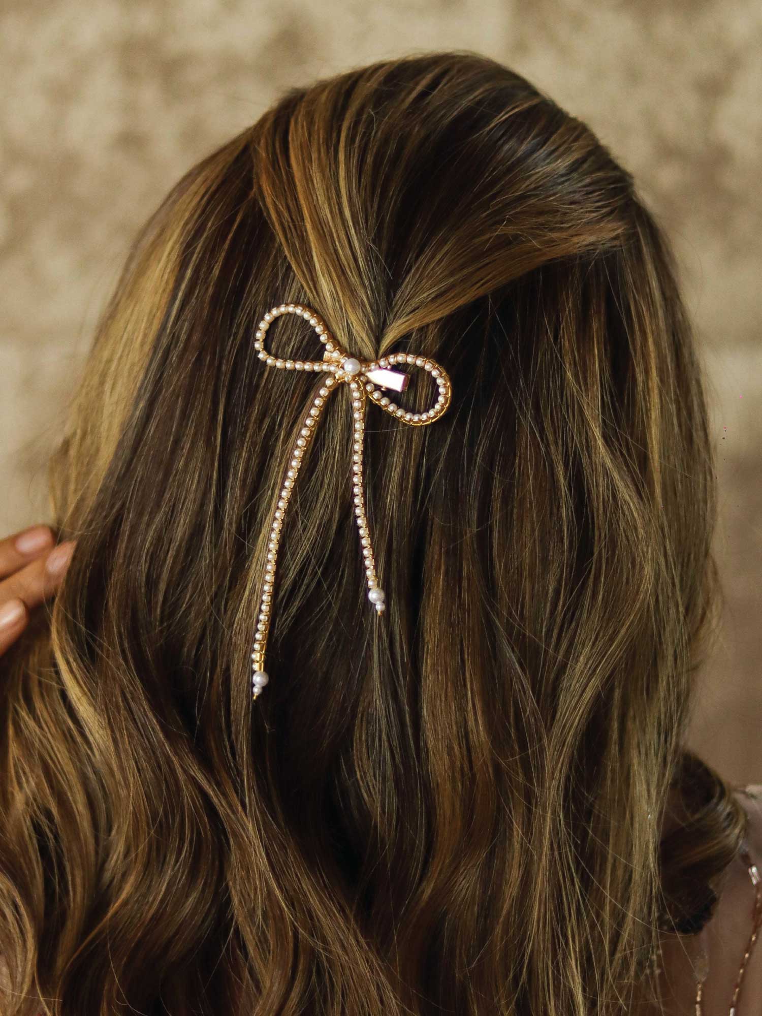 Gold Pearl Hair Bow Alligator Clip