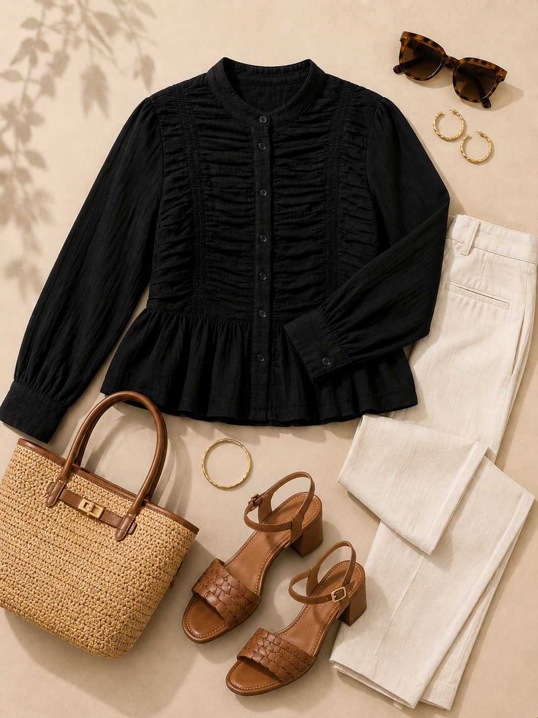 Women Black Ruffle Front Peplum Top
