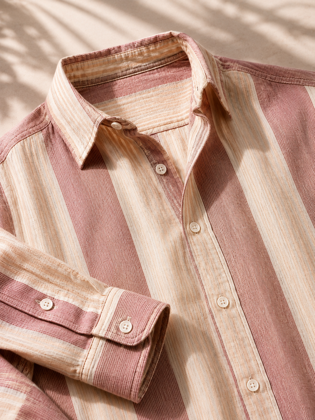 Men Red Vertical Stripe Long Sleeve Shirt