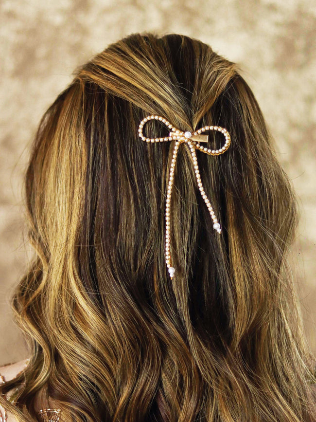 Gold Pearl Hair Bow Alligator Clip