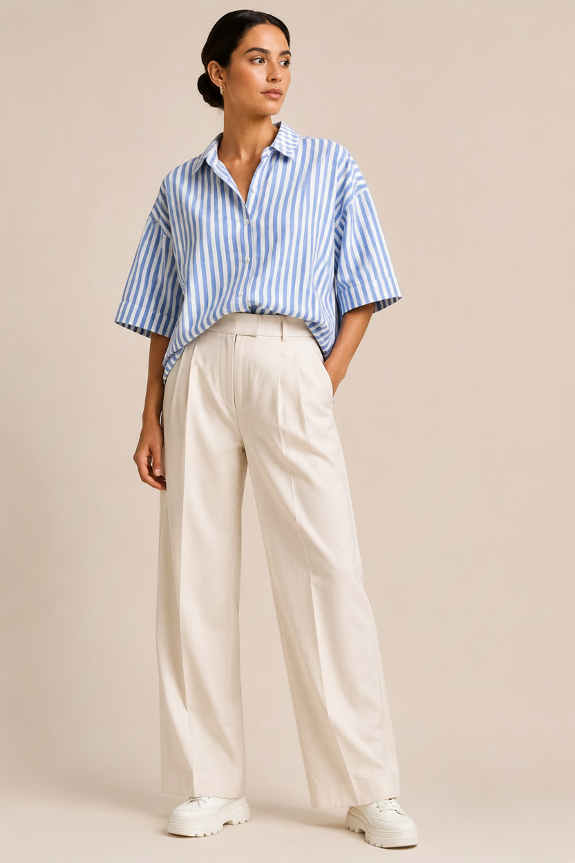 Women Blue Stripe Boxy Shirt