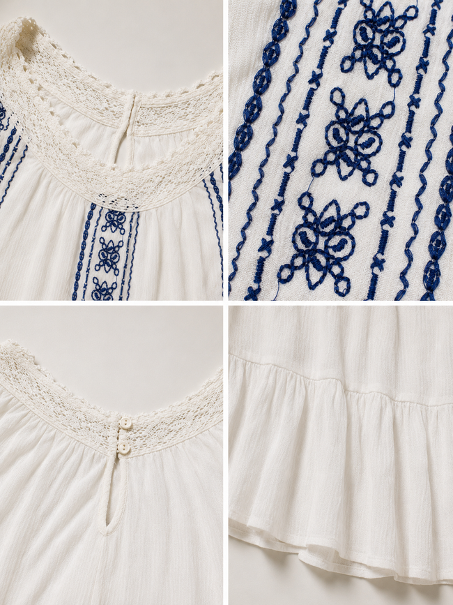Women White Embroidered Bohemian Maxi Dress