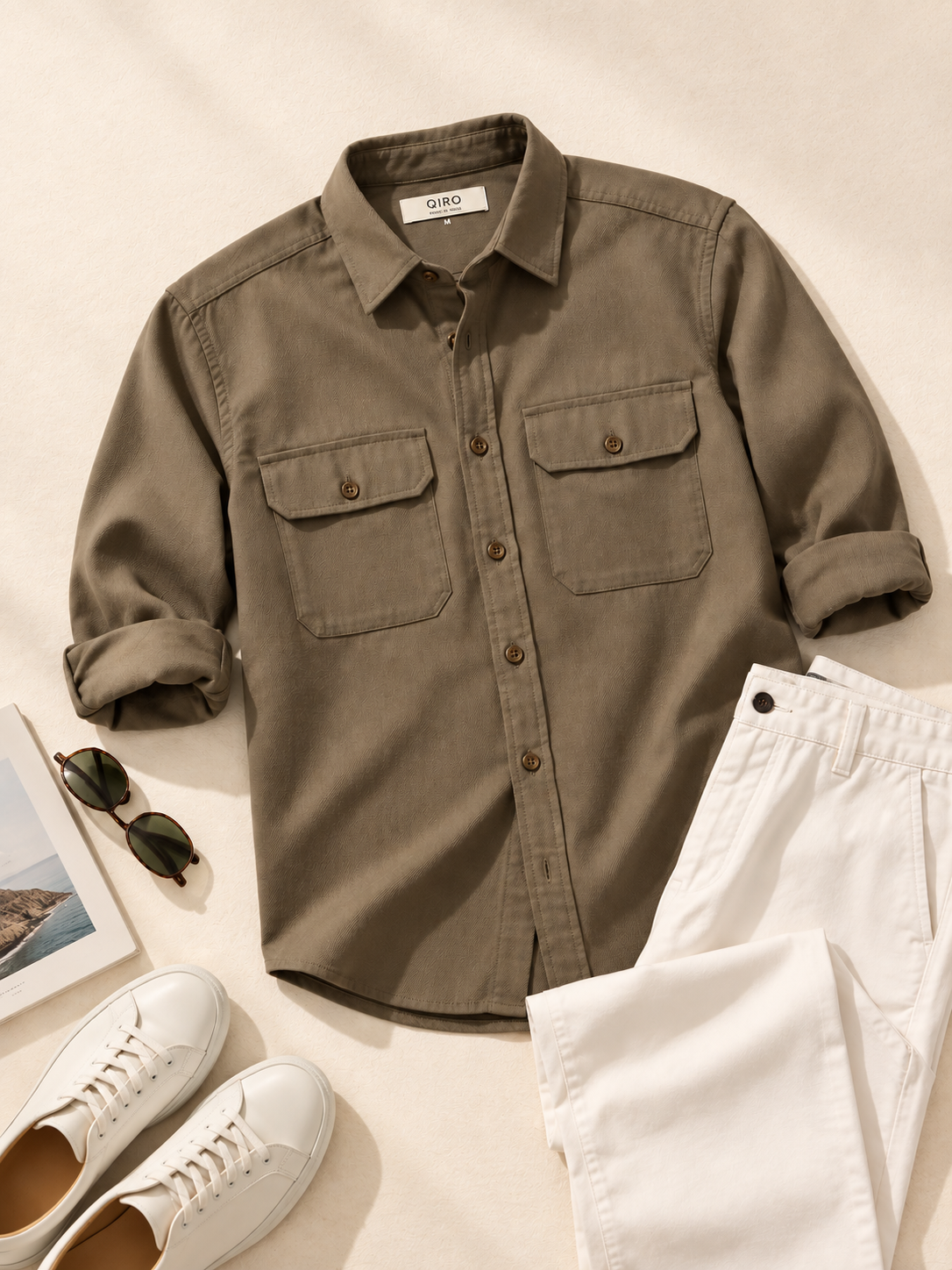 Men Olive Utility Pocket Shirt