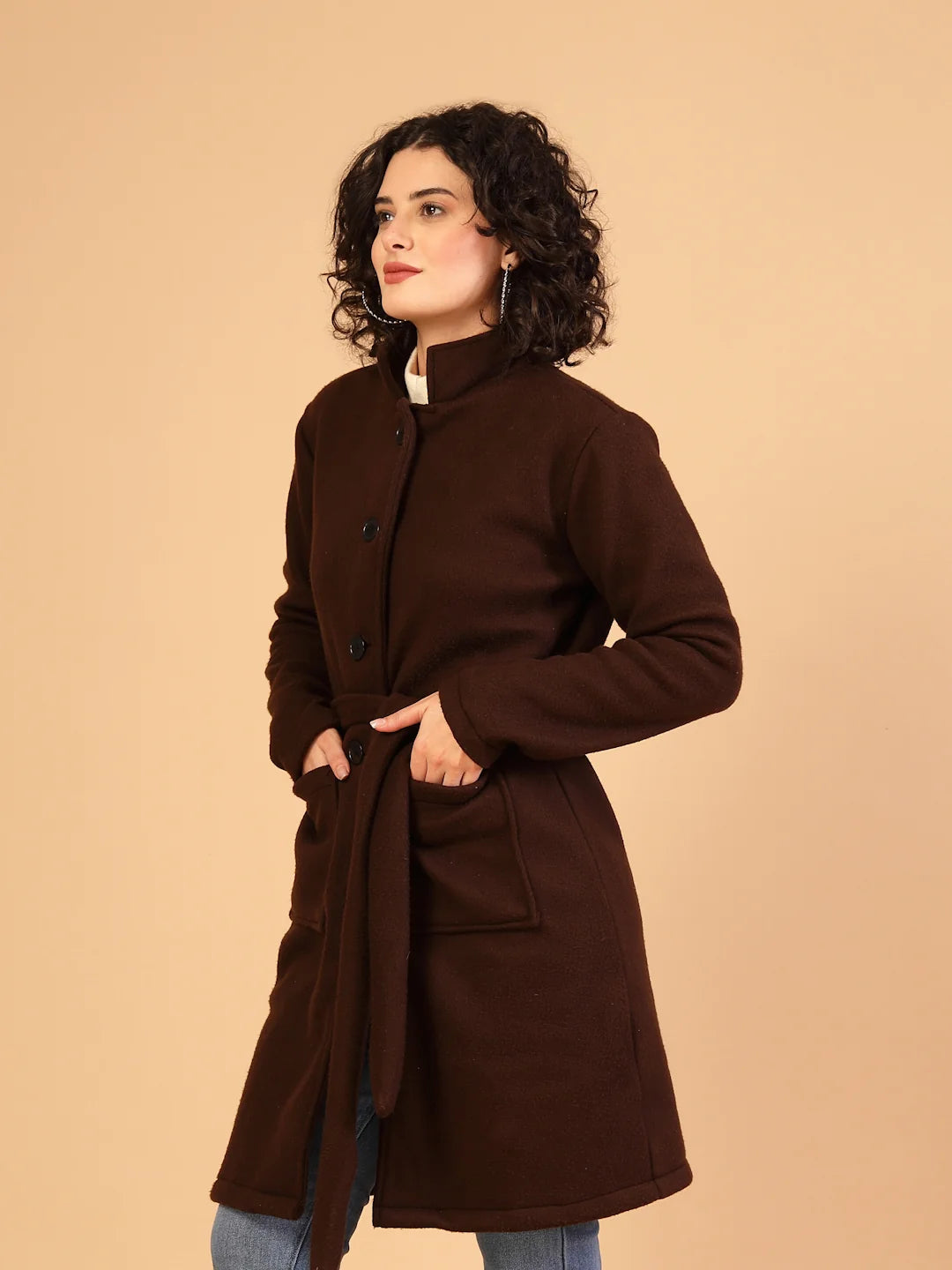 Women Dark Brown Polar Fleece Overcoat