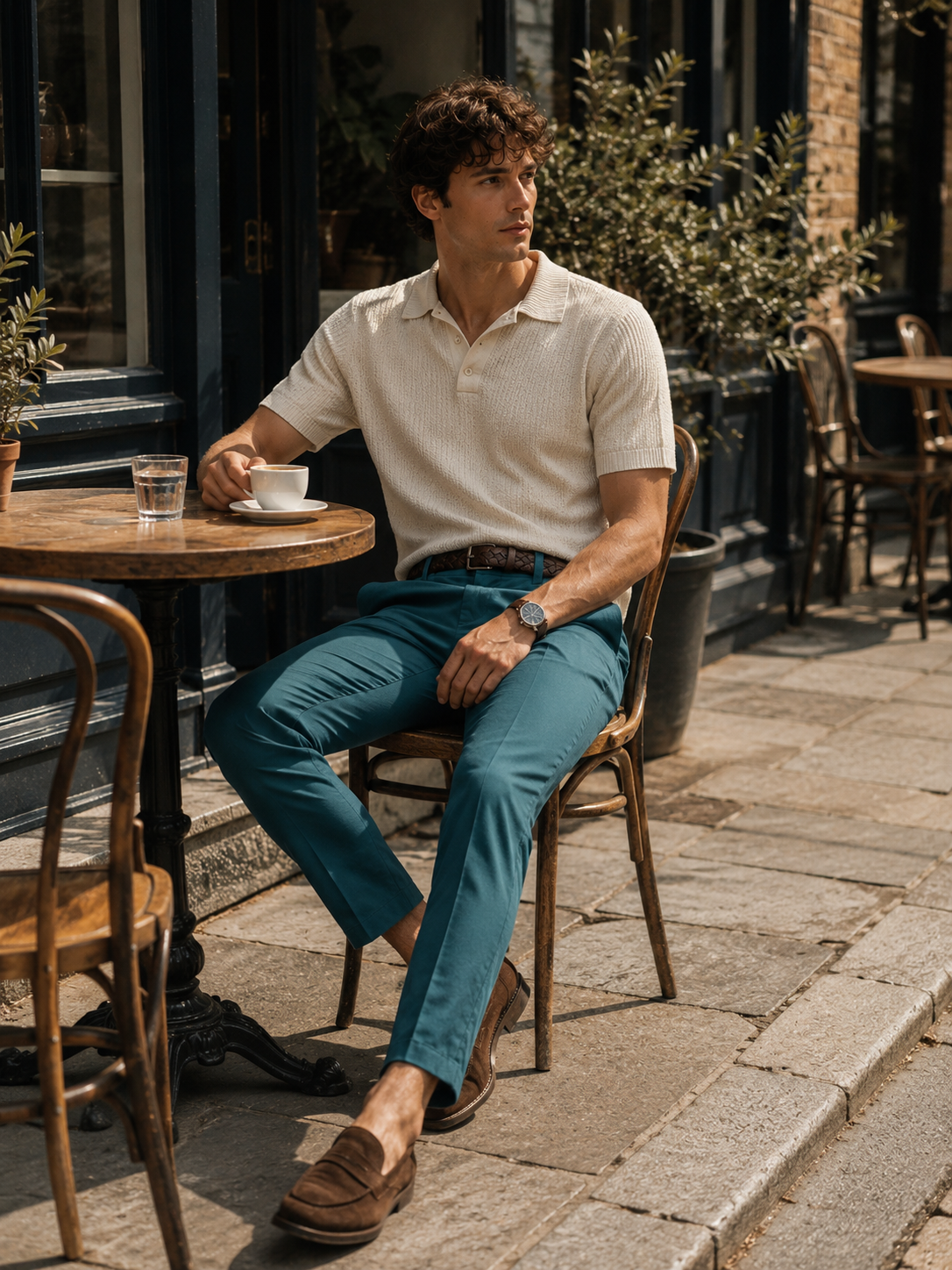 Men Teal Tailored Fit Trousers