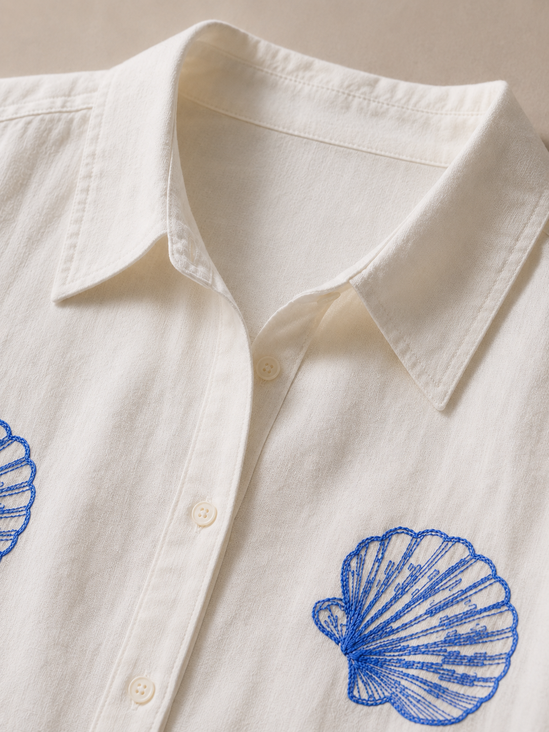 Women White Shell Embroidered high low Shirt