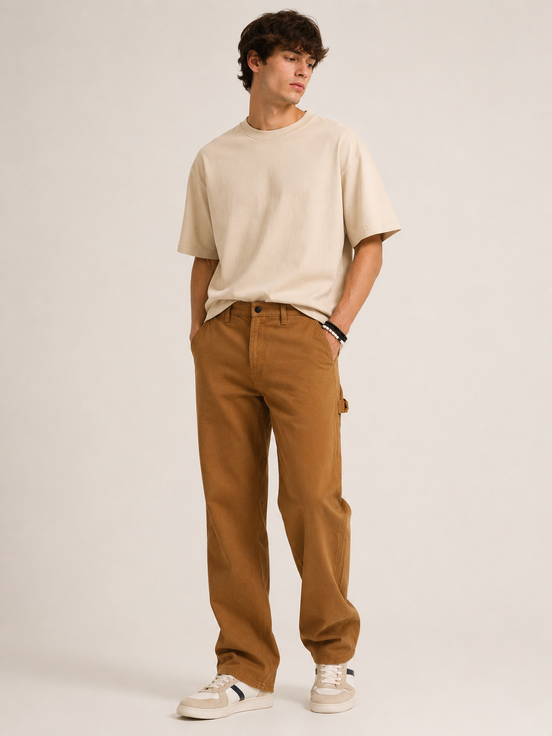 Men Khaki Mid Rise Straight Fit Jeans