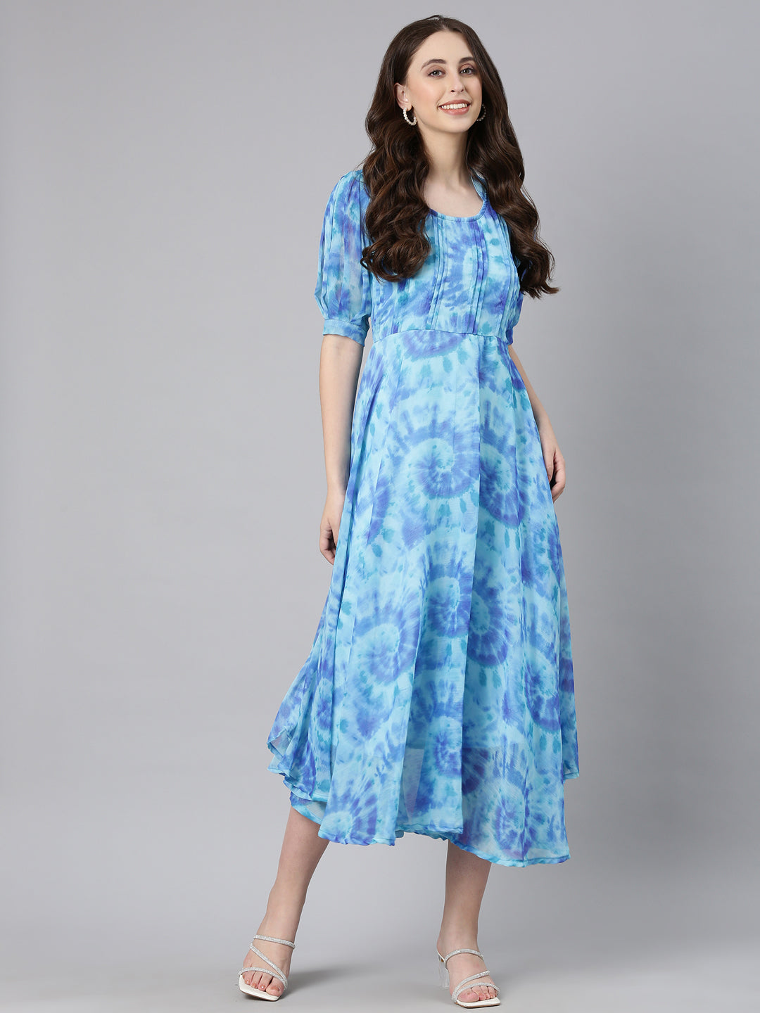 Women Blue Floral Chiffon Dress